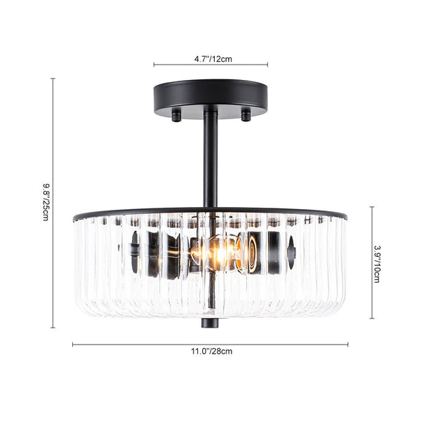 Thehouselights-2-Light Black Ribbed Glass Semi Flush Mount-Ceiling Light-2-Light-