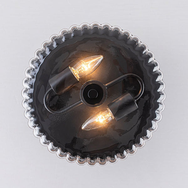 Thehouselights-2-Light Black Ribbed Glass Semi Flush Mount-Ceiling Light-2-Light-