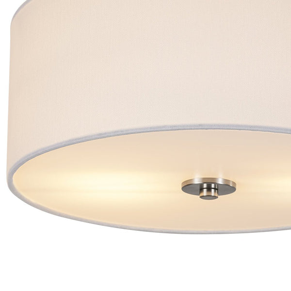Thehouselights-2-Light Linen Drum Flush Mount Ceiling-Ceiling Light-Nickel-