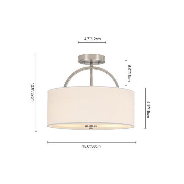 Thehouselights-2-Light Linen Drum Flush Mount Ceiling-Ceiling Light-Nickel-