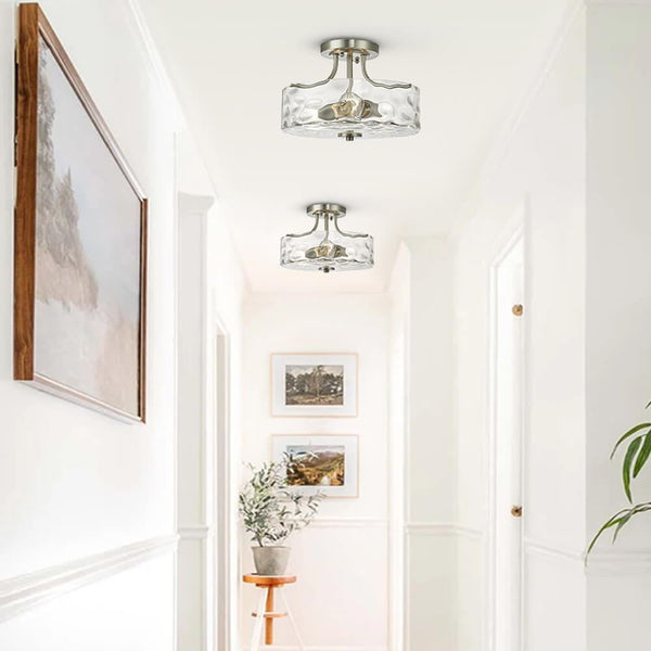 Thehouselights - 2 - Light Nickel Glass Semi Flush Mount - Flush Mount - 