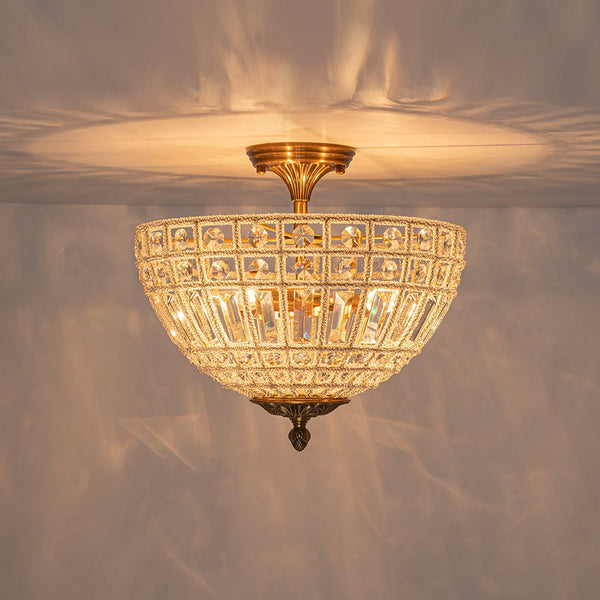 Thehouselights - 3 - Light Brass Crystal Crystal Glass Flush Mount Chandelier - Ceiling Light - Brass - 