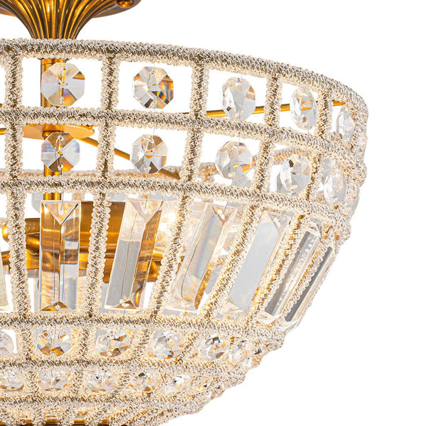 Thehouselights - 3 - Light Brass Crystal Crystal Glass Flush Mount Chandelier - Ceiling Light - Brass - 
