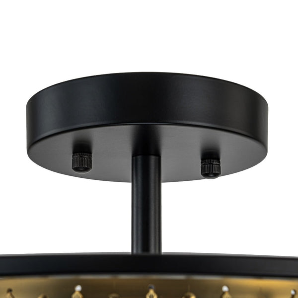 Thehouselights - 3 - Light Cage Crystal Glass Drum Semi Flush Ceiling Light - Ceiling Light - Black - 