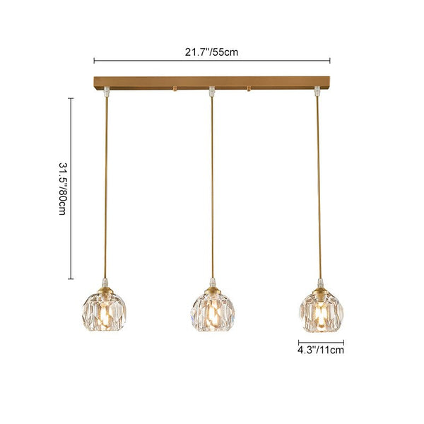 Thehouselights - 3 - Light Clear Crystal Shade Pendant Light - Pendant - 