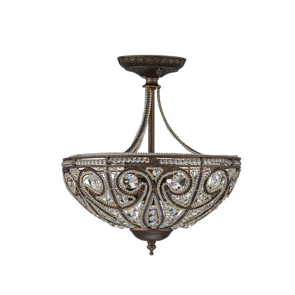 Thehouselights - 3 - Light Crystal Dark Bronze Crystal Glass Flush Mount Chandelier - Ceiling Light - Bronze - 