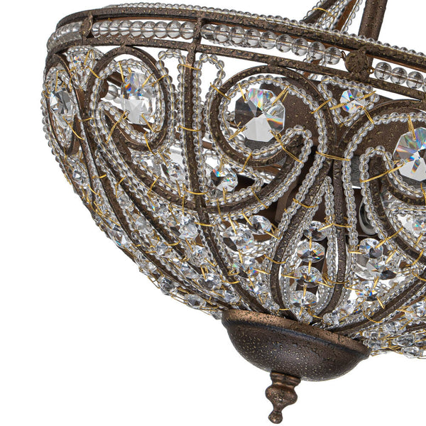 Thehouselights - 3 - Light Crystal Dark Bronze Crystal Glass Flush Mount Chandelier - Ceiling Light - Bronze - 