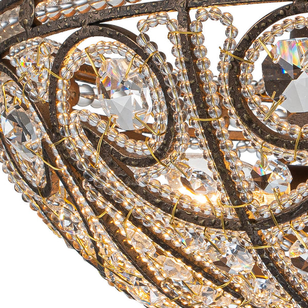 Thehouselights - 3 - Light Crystal Dark Bronze Crystal Glass Flush Mount Chandelier - Ceiling Light - Bronze - 