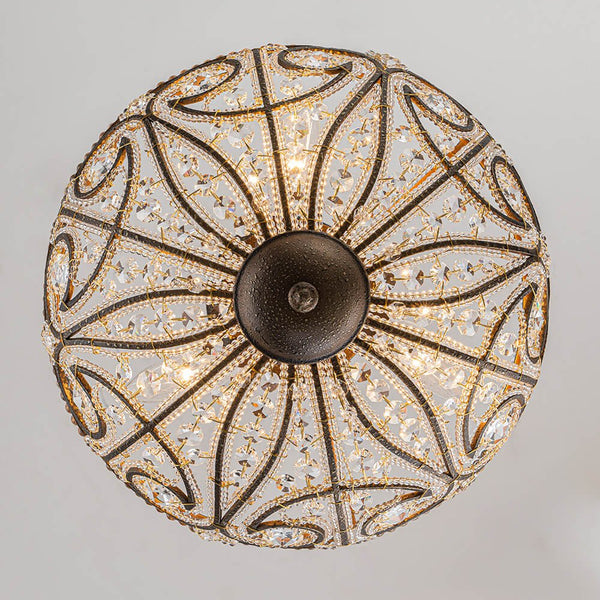 Thehouselights - 3 - Light Crystal Dark Bronze Crystal Glass Flush Mount Chandelier - Ceiling Light - Bronze - 