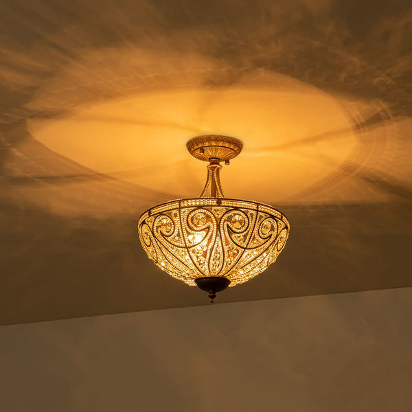 Thehouselights - 3 - Light Crystal Dark Bronze Crystal Glass Flush Mount Chandelier - Ceiling Light - Bronze - 