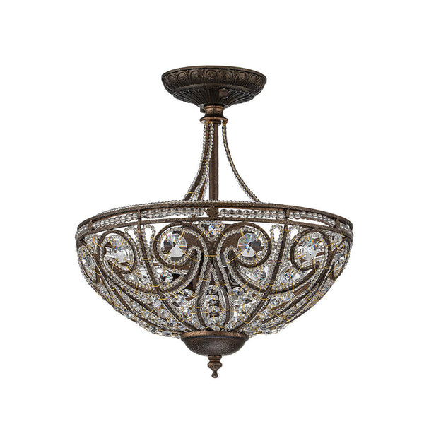 Thehouselights - 3 - Light Crystal Dark Bronze Crystal Glass Flush Mount Chandelier - Ceiling Light - Bronze - 