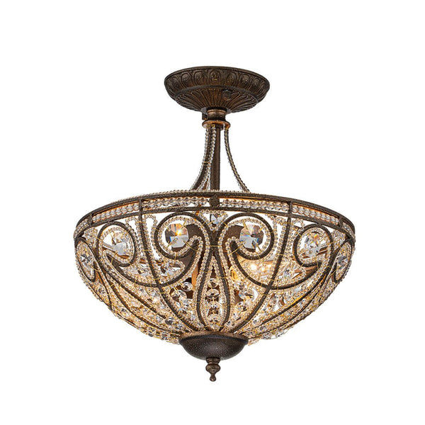 Thehouselights - 3 - Light Crystal Dark Bronze Crystal Glass Flush Mount Chandelier - Ceiling Light - Bronze - 