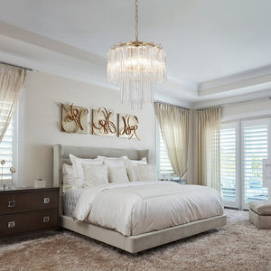 Thehouselights - 3 - Light Glass Textured Tube Two - Tiered Chandelier - Chandelier - Brass - 