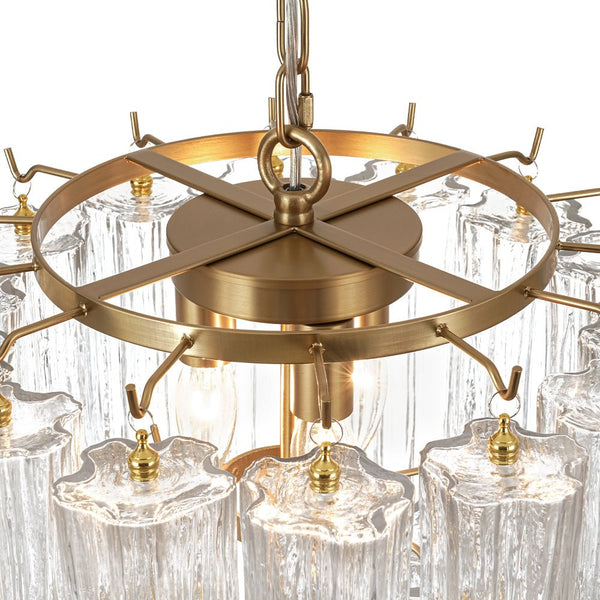 Thehouselights - 3 - Light Glass Textured Tube Two - Tiered Chandelier - Chandelier - Brass - 