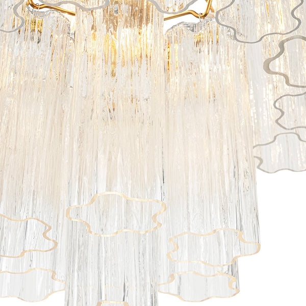 Thehouselights - 3 - Light Glass Textured Tube Two - Tiered Chandelier - Chandelier - Brass - 