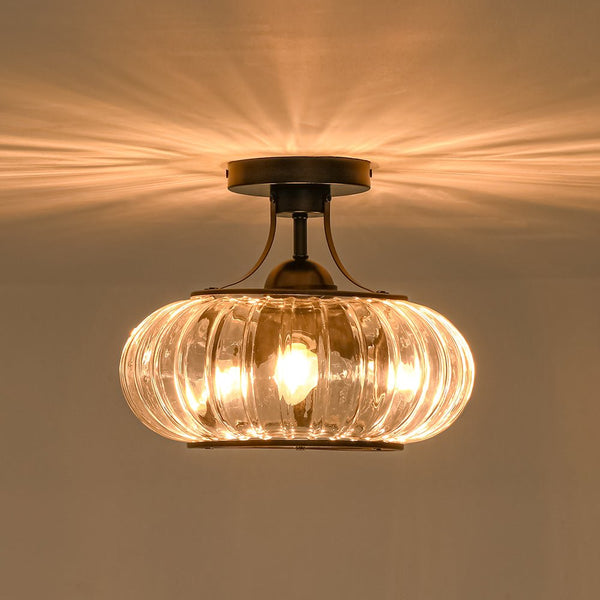 Thehouselights-3-Light Lantern Glass Semi-Flush Mount-Ceiling Light-3-Light-