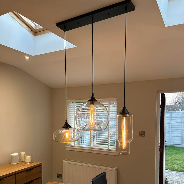 Thehouselights - 3 - Light Linear Pendant with Clear Glass Shades - Pendant - 