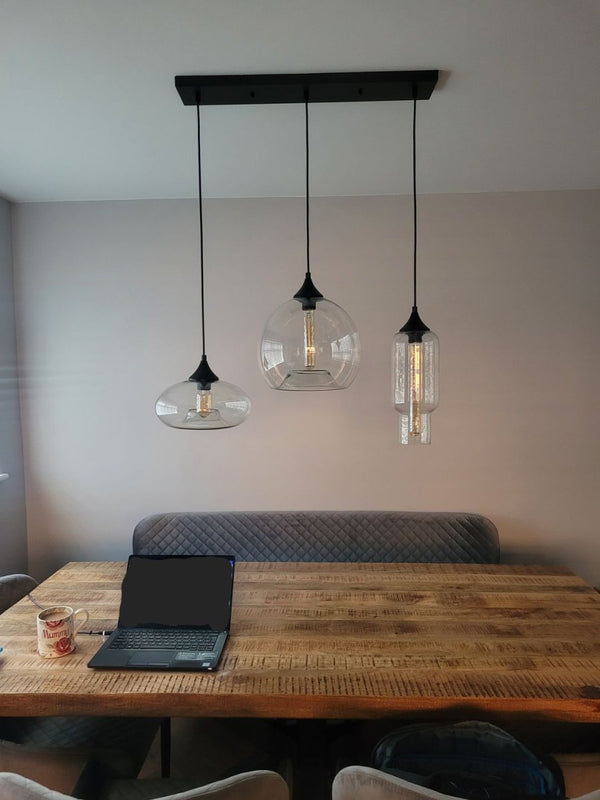 Thehouselights - 3 - Light Linear Pendant with Clear Glass Shades - Pendant - 