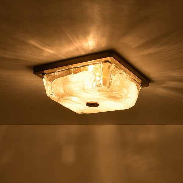 Thehouselights - 3 - Light Square Cloud Glass Flush Mount - Ceiling Light - 3 - Light - 
