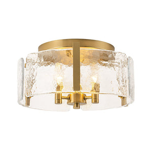 Thehouselights-3-Light Textured Glass Brass Drum Semi Flush Mount-Ceiling Light-Brass-