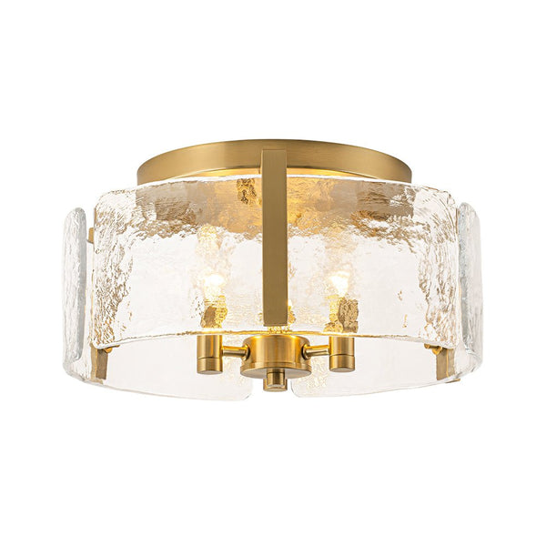 Thehouselights-3-Light Textured Glass Brass Drum Semi Flush Mount-Ceiling Light-Brass-
