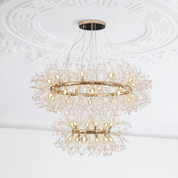Thehouselights-32-Light Modern Large 2-Tiers Firework Chandelier-Chandelier-Brass-