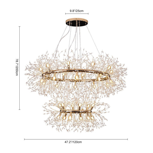 Thehouselights-32-Light Modern Large 2-Tiers Firework Chandelier-Chandelier-Brass-