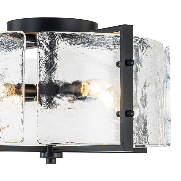 Thehouselights - 4 - Light Clear Textured Glass Flush Mount Ceiling - Ceiling Light - Black - 