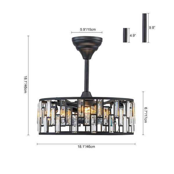 Thehouselights-4-Light Crystal Cage Semi Flush Mount Ceiling Fan-Ceiling Light-Black-