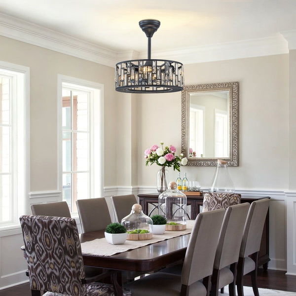 Thehouselights-4-Light Crystal Cage Semi Flush Mount Ceiling Fan-Ceiling Light-Black-