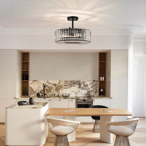 Thehouselights-4-Light Crystal Drum Semi Flush Mount-Ceiling Light-Black-