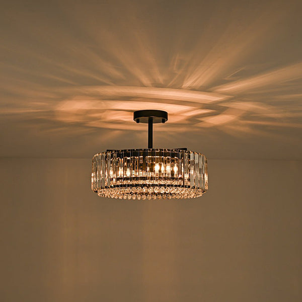 Thehouselights - 4 - Light Crystal Drum Semi Flush Mount - Ceiling Light - Brass - 