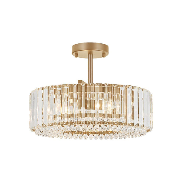 Thehouselights - 4 - Light Crystal Drum Semi Flush Mount - Ceiling Light - Brass - 