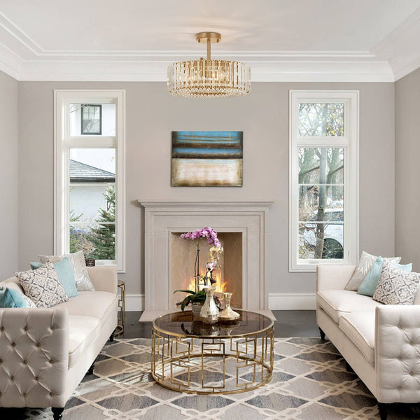 Thehouselights - 4 - Light Crystal Drum Semi Flush Mount - Ceiling Light - Brass - 