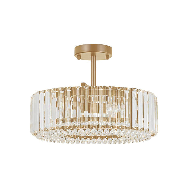 Thehouselights - 4 - Light Crystal Drum Semi Flush Mount - Ceiling Light - Brass - 