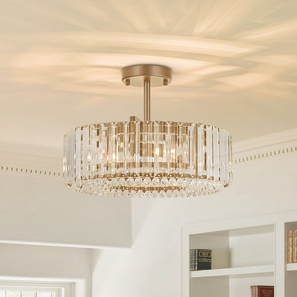 Thehouselights - 4 - Light Crystal Drum Semi Flush Mount - Ceiling Light - Brass - 