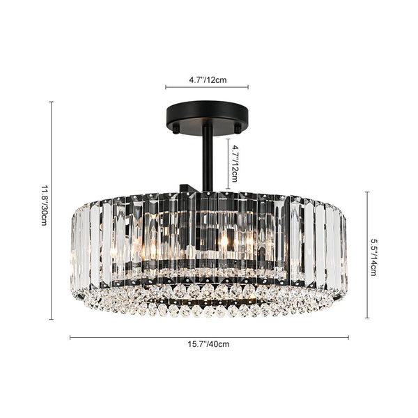 Thehouselights - 4 - Light Crystal Drum Semi Flush Mount - Ceiling Light - Brass - 