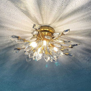 Thehouselights - 4 - Light Crystal Leaf Semi Flush Mount - Chandelier - Brass - 