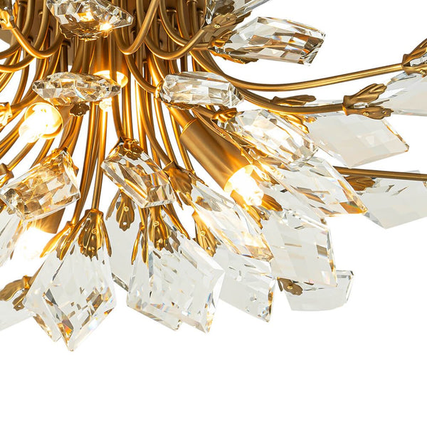 Thehouselights - 4 - Light Crystal Leaf Semi Flush Mount - Chandelier - Nickel - 