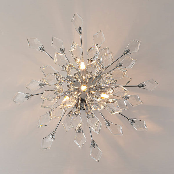 Thehouselights - 4 - Light Crystal Leaf Semi Flush Mount - Chandelier - Nickel - 