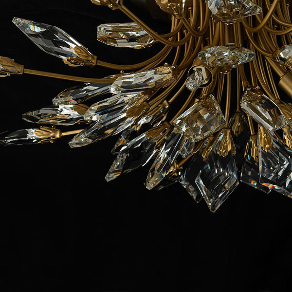 Thehouselights - 4 - Light Crystal Leaf Semi Flush Mount - Chandelier - Nickel - 
