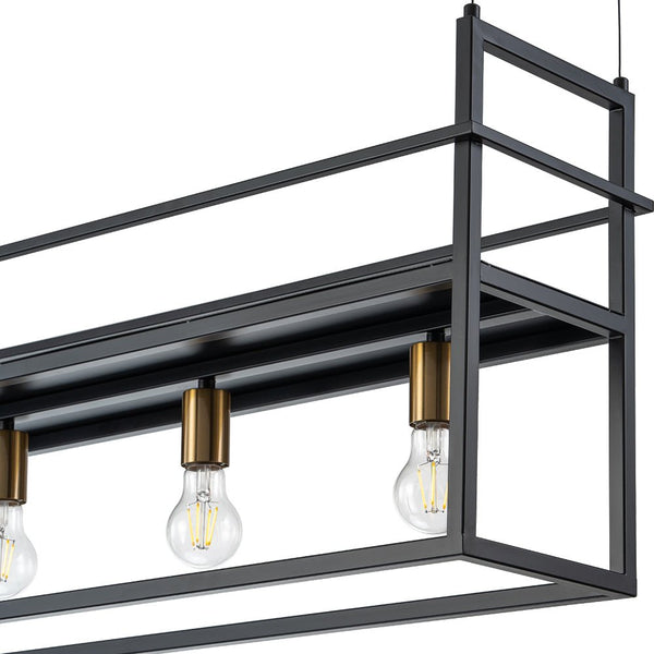 Thehouselights-4-Light Designer Black Cage Rack Pendant Lighting-Pendant--