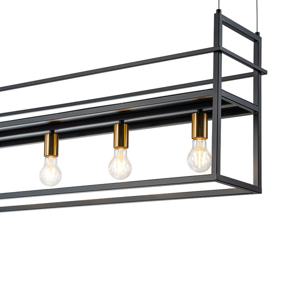 Thehouselights-4-Light Designer Black Cage Rack Pendant Lighting-Pendant--