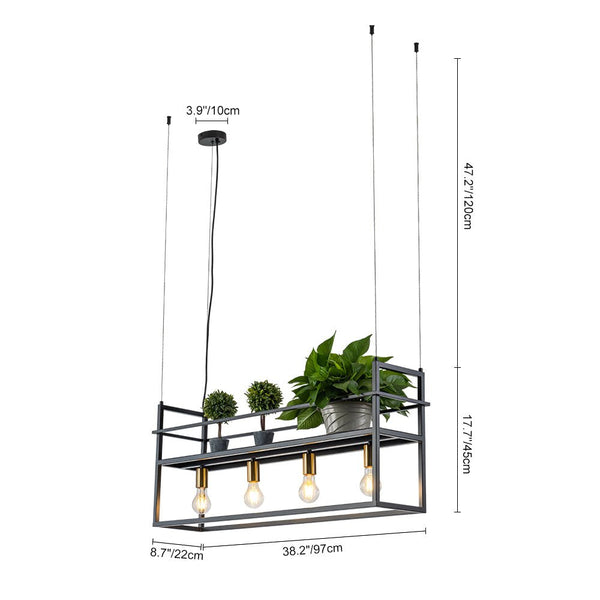 Thehouselights-4-Light Designer Black Cage Rack Pendant Lighting-Pendant--