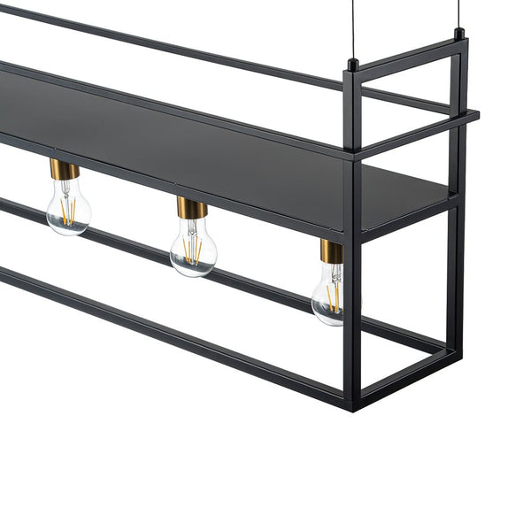 Thehouselights-4-Light Designer Black Cage Rack Pendant Lighting-Pendant--
