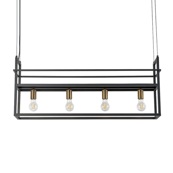 Thehouselights-4-Light Designer Black Cage Rack Pendant Lighting-Pendant--