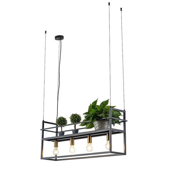 Thehouselights-4-Light Designer Black Cage Rack Pendant Lighting-Pendant--