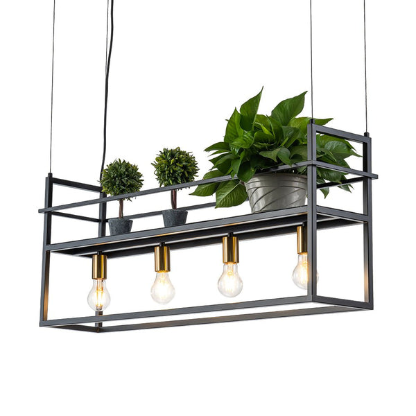 Thehouselights-4-Light Designer Black Cage Rack Pendant Lighting-Pendant--