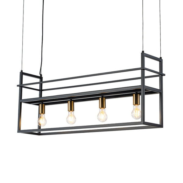 Thehouselights-4-Light Designer Black Cage Rack Pendant Lighting-Pendant--