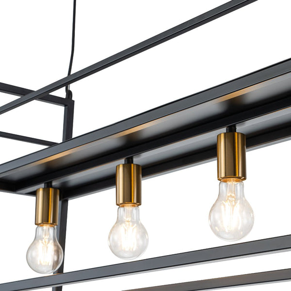Thehouselights-4-Light Designer Black Cage Rack Pendant Lighting-Pendant--